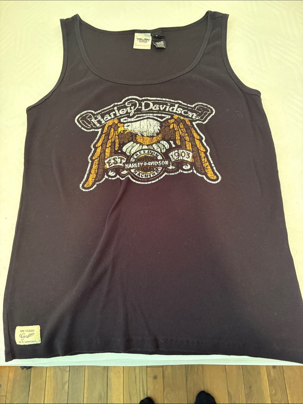 Harley‑Davidson Black Tank with Gold and White Eagle Graphic
